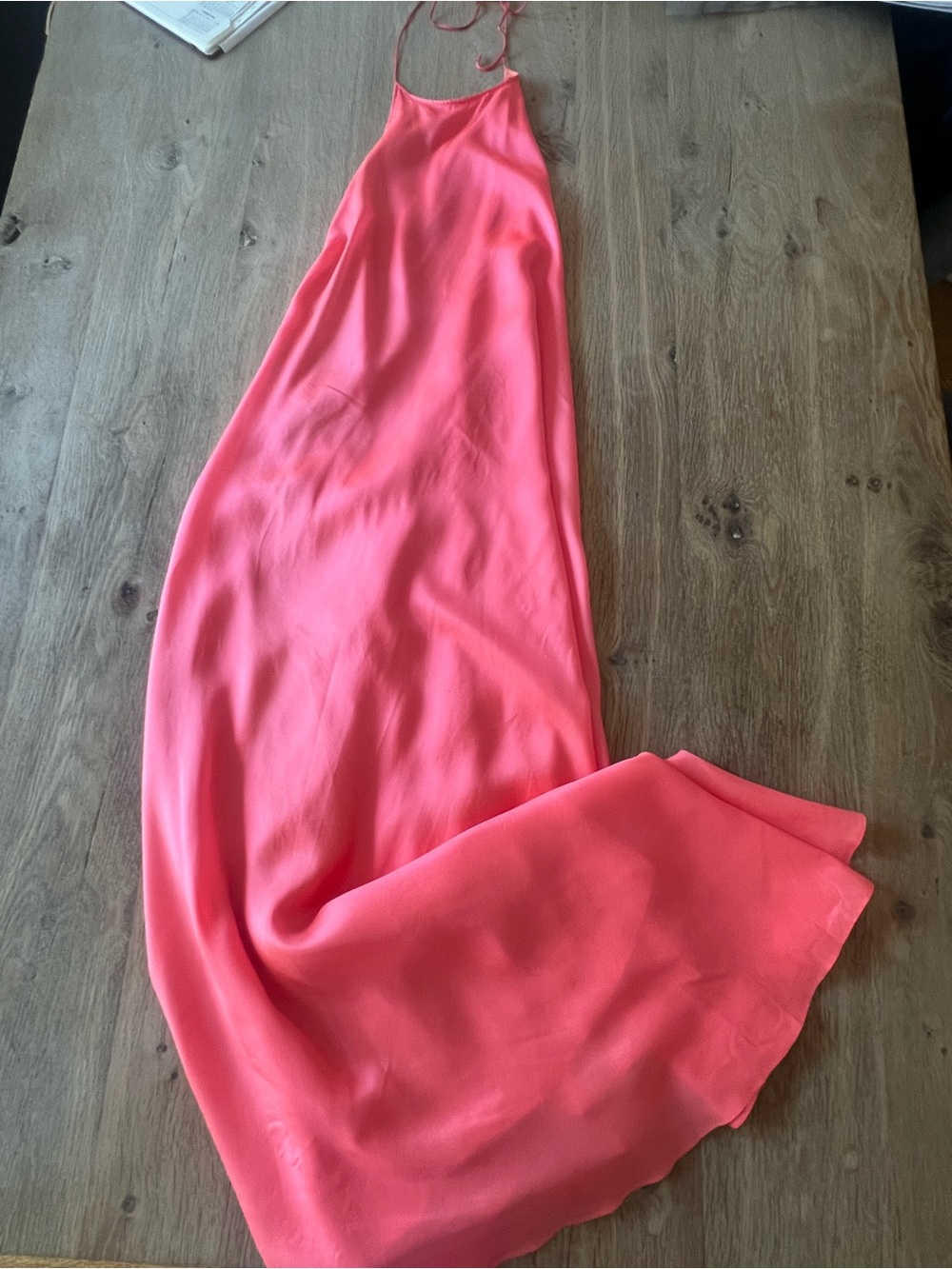 Rare Silk Calvin Klein Collection Backless vivid  Coral Pink Halter Dress